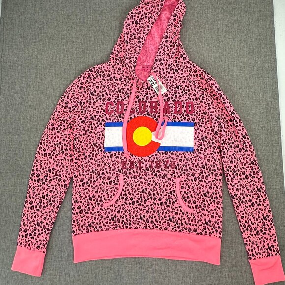 NEW! Love Peace Hope By Zenana Colorado Hooded Sweater Leopard Pink Medium - Picture 1 of 11